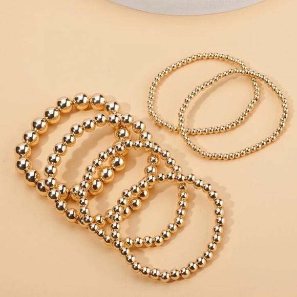 6PC 18K GOLD PLATED BEADED BRACELET SET - Picture 3 of 8